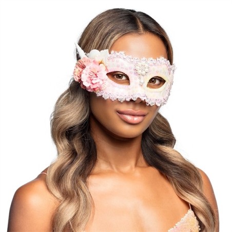 DEMI MASQUE OU LOUP SIRENE ROSE FLEURS ET COQUILLAGE