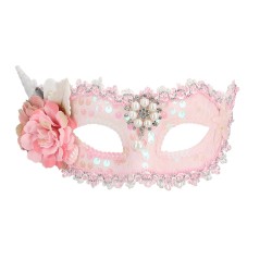 DEMI MASQUE OU LOUP SIRENE ROSE FLEURS ET COQUILLAGE