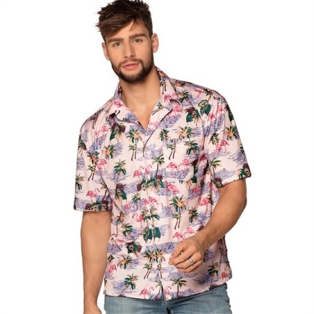 CHEMISE HAWAI FLAMANT ROSE TAILLE L