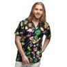 CHEMISE HAWAI FLAMANT ROSE ET ANANAS SUR FOND NOIR TAILLE M CHEMISE HAWAI FLAMANT ROSE ET ANANAS SUR FOND NOIR TAILLE M