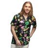 CHEMISE HAWAI FLAMANT ROSE ET ANANAS SUR FOND NOIR TAILLE M