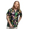 CHEMISE HAWAI FLAMANT ROSE ET ANANAS SUR FOND NOIR TAILLE L