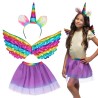 SET LICORNE MULTICOLORE ARC EN CIEL TUTU AILES ET SERRE TETE