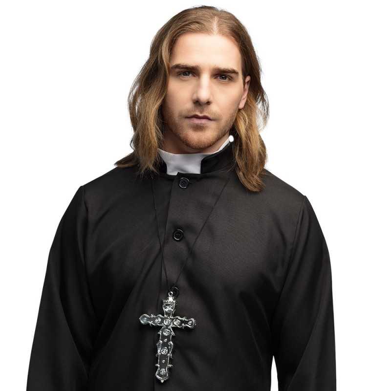 COLLIER CROIX DE CURE OU PRETRE ARGENT 