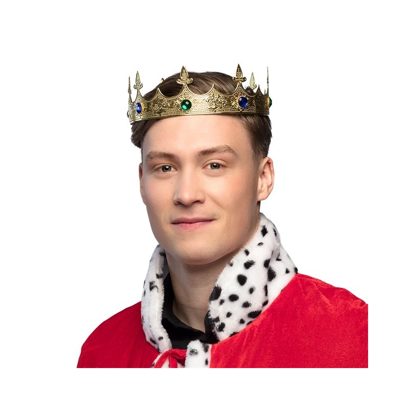 COURONNE DE ROI METAL OR PIERRES VERTES ET BLEUES ROYAL