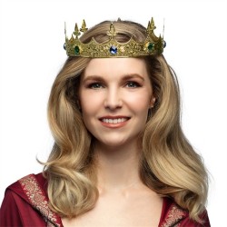 COURONNE DE ROI METAL OR PIERRES VERTES ET BLEUES ROYAL