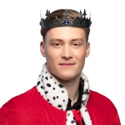 COURONNE DE ROI METAL BRONZE PIERRES VERTES ET BLEUES