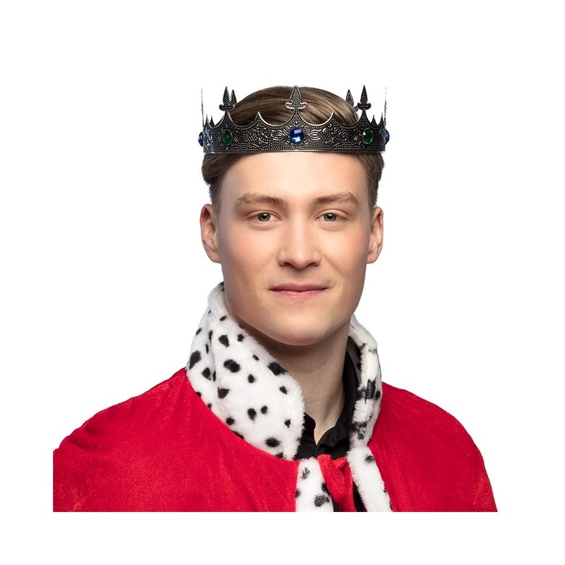 COURONNE DE ROI METAL BRONZE PIERRES VERTES ET BLEUES