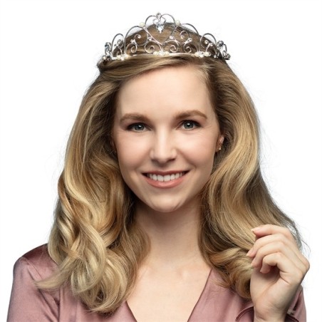 DIADEME TIARE METAL ARGENT PERLES BLANCHES ALEXANDRA