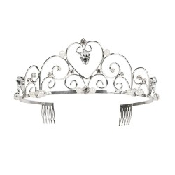 DIADEME TIARE METAL ARGENT PERLES BLANCHES ALEXANDRA