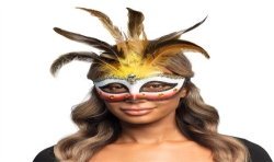 DEMI-MASQUE LOUP VAUDOU CONJURER AVEC PLUMES