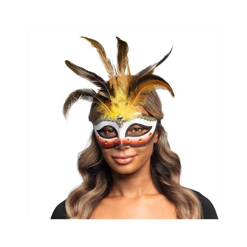 DEMI-MASQUE LOUP VAUDOU CONJURER AVEC PLUMES