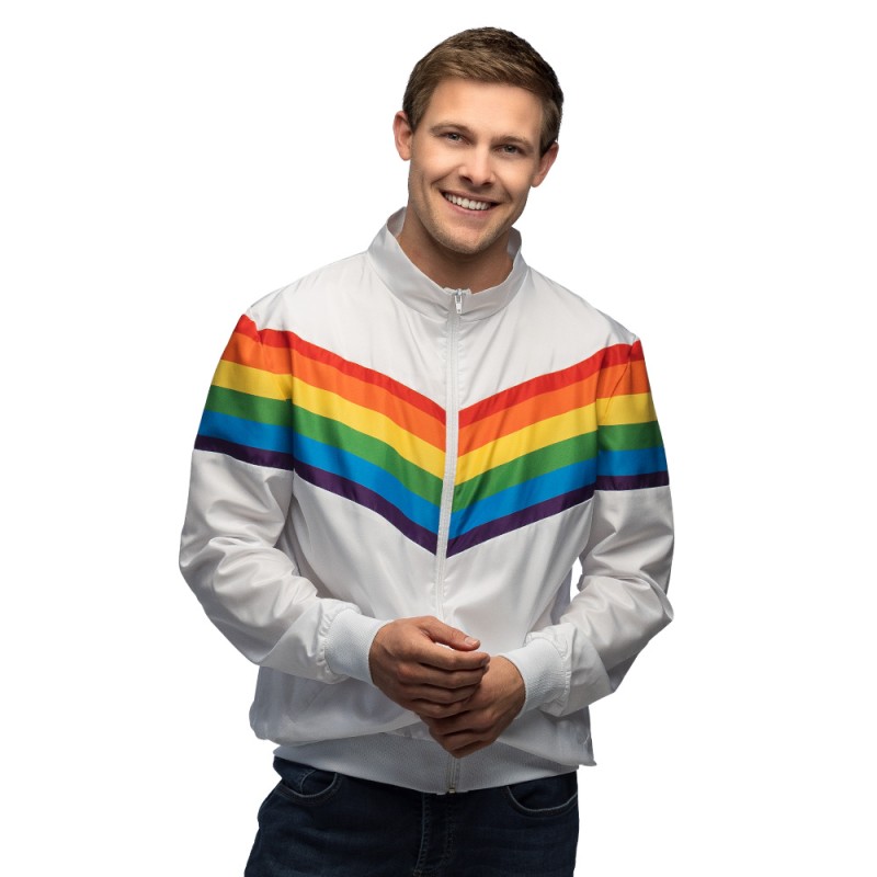 DEGUISEMENT VESTE SURVETEMENT OU JOGGING VINTAGE BLANC RAINBOW ARC EN CIEL T. L