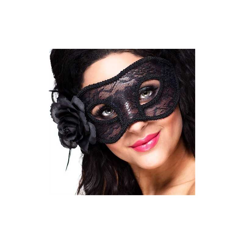 MASQUE DENTELLE NOIRE ET ROSE NOIRE