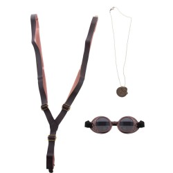 SET STEAMPUNK LUNETTES BRETELLES ET CHAINE ET MEDAILLON EN VIEL OR