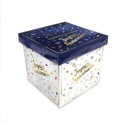 URNE ANNIVERSAIRE PARTY CONFETTIS BLEU MARINE ET BLANC AVEC CONFETTIS