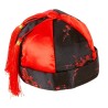 CHAPEAU CHINOIS ROUGE ET NOIR POMPOMS ROUGE