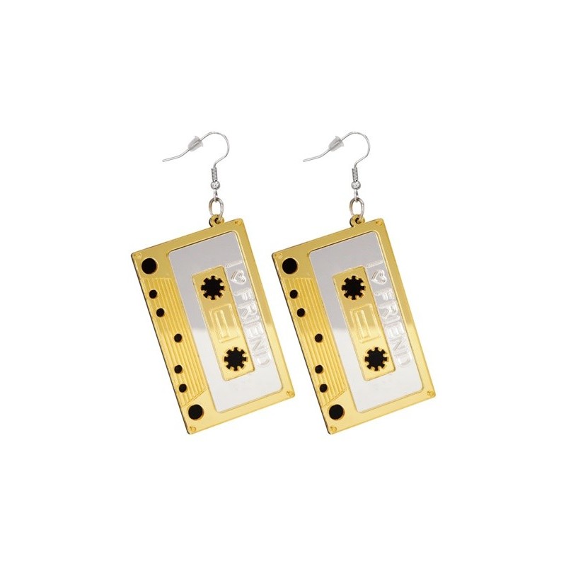 BOUCLES D'OREILLES CASSETTES AUDIO ANNEES 80 BOUCLES D'OREILLES CASSETTES AUDIO ANNEES 80