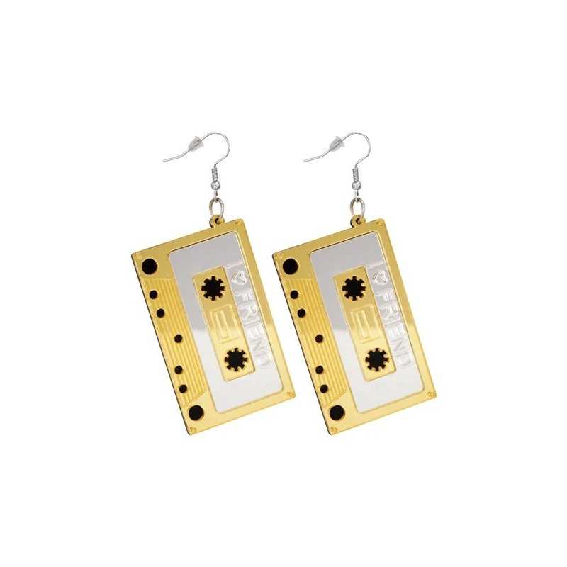 BOUCLES D'OREILLES CASSETTES AUDIO ANNEES 80