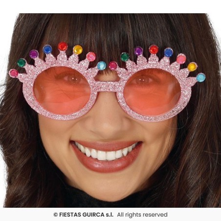 LUNETTES RONDE ROSE PAILLETTE PICS MULTICOLORES