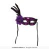 MASQUE LOUP SEQUIN VIOLET AVEC PLUMES SUR LE COTE