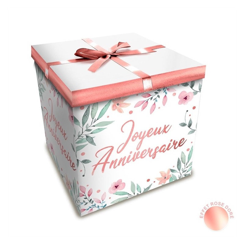 BOITE JOYEUX ANNIVERSAIRE AVEC FLEURS  30 X 30 CM  BOITE JOYEUX ANNIVERSAIRE AVEC FLEURS  30 X 30 CM