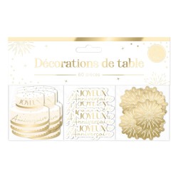 TRIO DE CONFETTIS BLANC ET OR JOYEUX ANNIVERSAIRE 