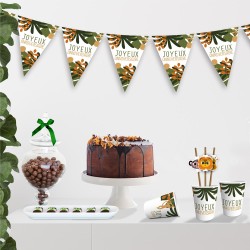 GUIRLANDE FANIONS JUNGLE PARTY FEUILLES TROPICALES JOYEUX ANNIVERSAIRE