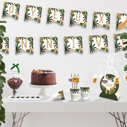 GUIRLANDE RUBAN FANIONS JUNGLE PARTY FEUILLES TROPICALES JOYEUX ANNIVERSAIRE