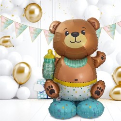 BALLON METALLIQUE TOTEM BABY SHOWER GENDER REVEAL OURS BLEU