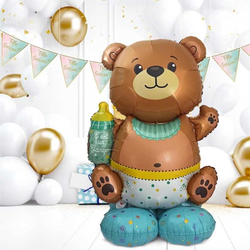 BALLON METALLIQUE TOTEM BABY SHOWER GENDER REVEAL OURS BLEU