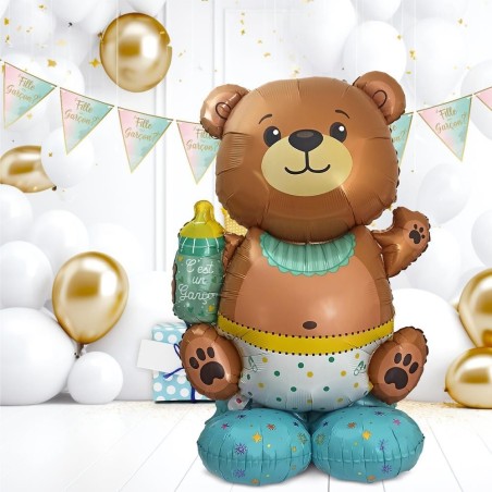 BALLON METALLIQUE TOTEM BABY SHOWER GENDER REVEAL OURS BLEU