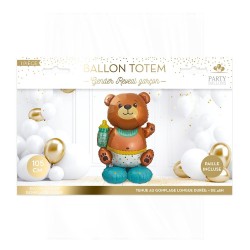 BALLON METALLIQUE TOTEM BABY SHOWER GENDER REVEAL OURS BLEU