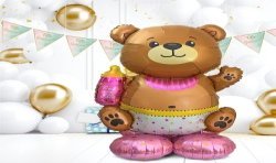 BALLON METALLIQUE TOTEM BABY SHOWER GENDER REVEAL OURS ROSE