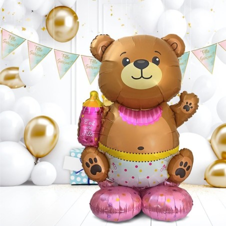 BALLON METALLIQUE TOTEM BABY SHOWER GENDER REVEAL  OURS ROSE