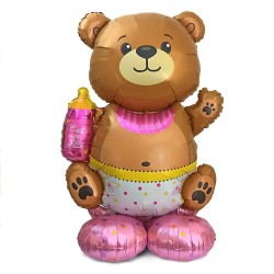 BALLON METALLIQUE TOTEM BABY SHOWER GENDER REVEAL  OURS ROSE