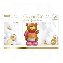 BALLON METALLIQUE TOTEM BABY SHOWER GENDER REVEAL OURS ROSE