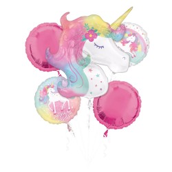 BOUQUET DE 5 BALLONS METALLIQUES LICORNE ENCHANTEE