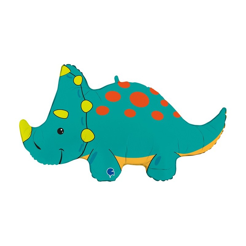 BALLON METALLIQUE DINOSAURE VERT A POIS ROUGE  TRICERATOPS 76 CM  BALLON METALLIQUE DINOSAURE VERT A POIS ROUGE  TRICERATOPS 76 CM