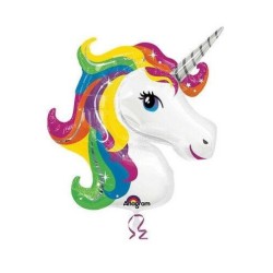 BALLON METALLIQUE TETE DE LICORNE MULTICOLORE 83 X 73CM