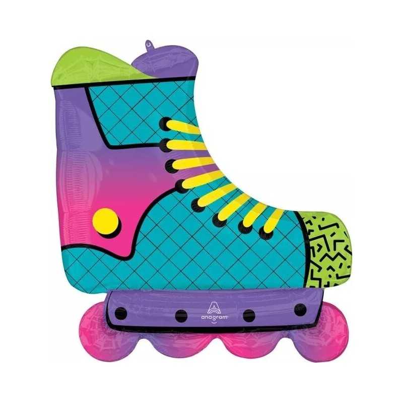 BALLON METALLIQUE ROLLER INLINE SKATE BLEU ANNEES 80 TAILLE 66 X 68 CM