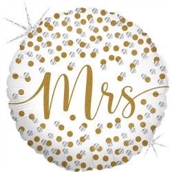 BALLON METALLIQUE ROND MRS AVEC PAILLETTE OR 46 CM