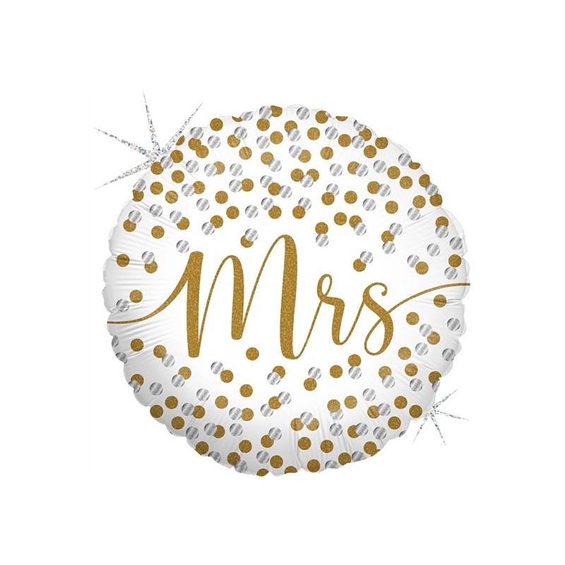 BALLON METALLIQUE ROND MRS AVEC PAILLETTE OR 46 CM  BALLON METALLIQUE ROND MRS AVEC PAILLETTE OR 46 CM