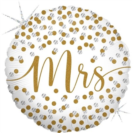 BALLON METALLIQUE ROND MRS AVEC PAILLETTE OR 46 CM 