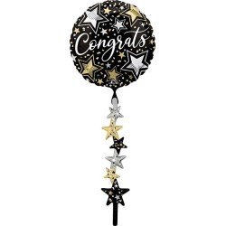 BALLON METALLIQUE ROND CONGRATS AIRWALWER NOIR  OR ET ARGENT 60 X 170 CM 