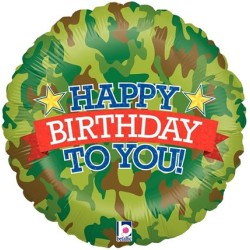 BALLON METALLIQUE ROND MILITAIRE HAPPY BIRTHDAY TO YOU ! 46 CM