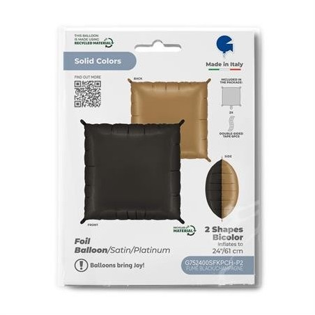2 BALLONS METALLIQUE CARRE DE DECO BICOLORE NOIR FUME ET OR PLATINIIUM CHAMPAGNE