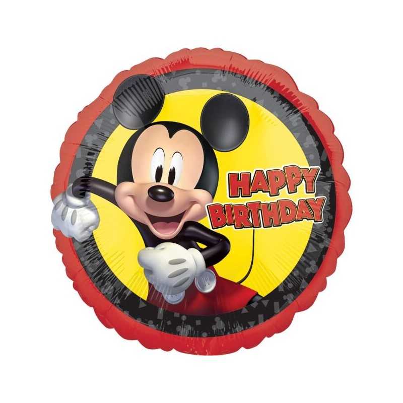 BALLON METALLIQUE ROND MICKEY HAPPY BIRTHDAY 43 CM 