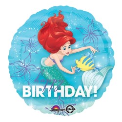 BALLON METALLIQUE ROND LA PETITE SIRENE HAPPY BIRTHDAY 43 CM