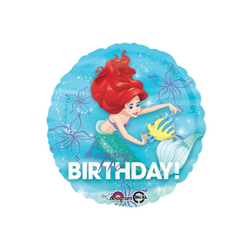 BALLON METALLIQUE ROND LA PETITE SIRENE HAPPY BIRTHDAY 43 CM